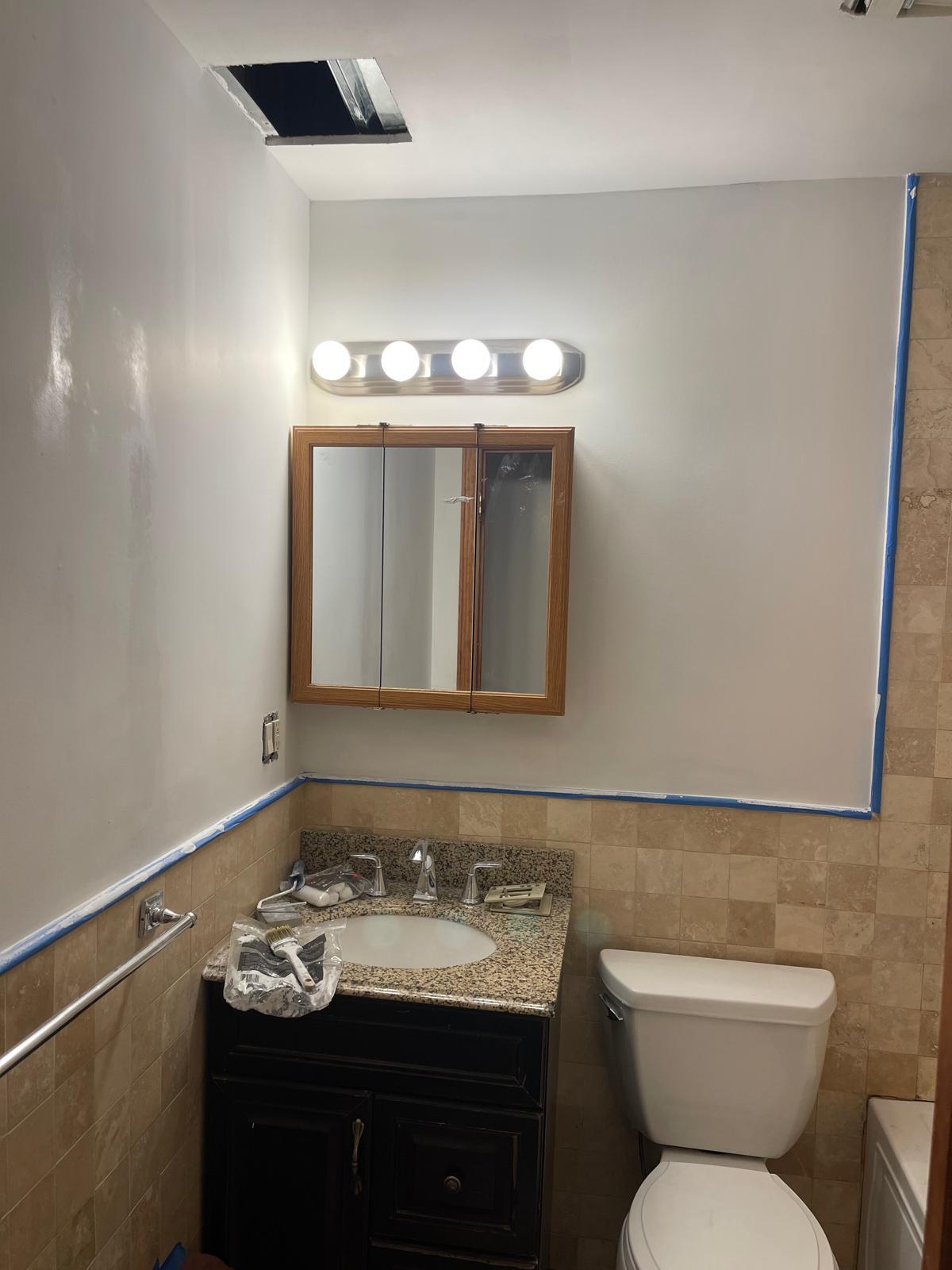Bathroom renovation progress in New York apartment. Bathroom undergoing renovation in NYC apartment.